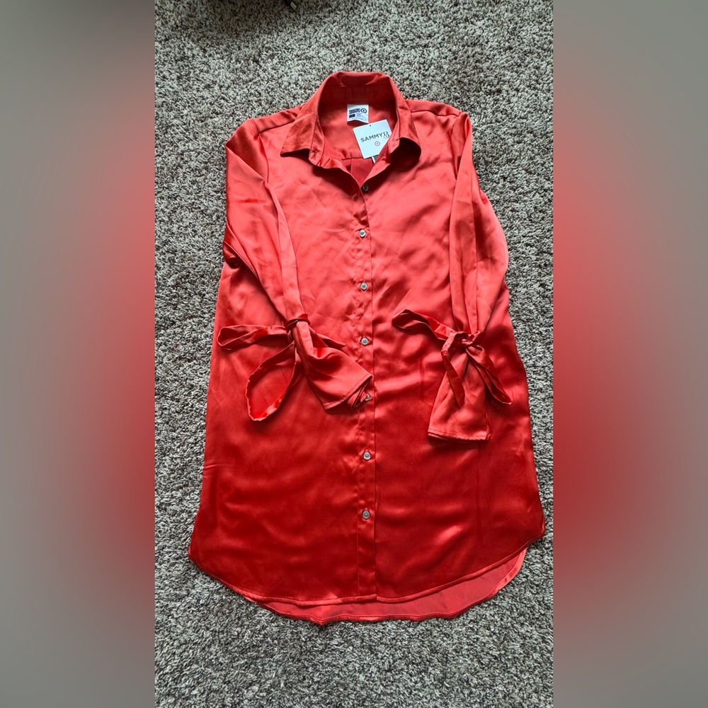 Orange Satin Long Sleeve Dress